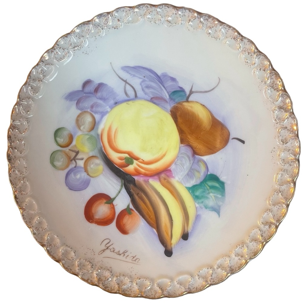 Vtg Ucagco Ceramics Japan Decorative Plate Yoshida Signed Hand Painted Fruit